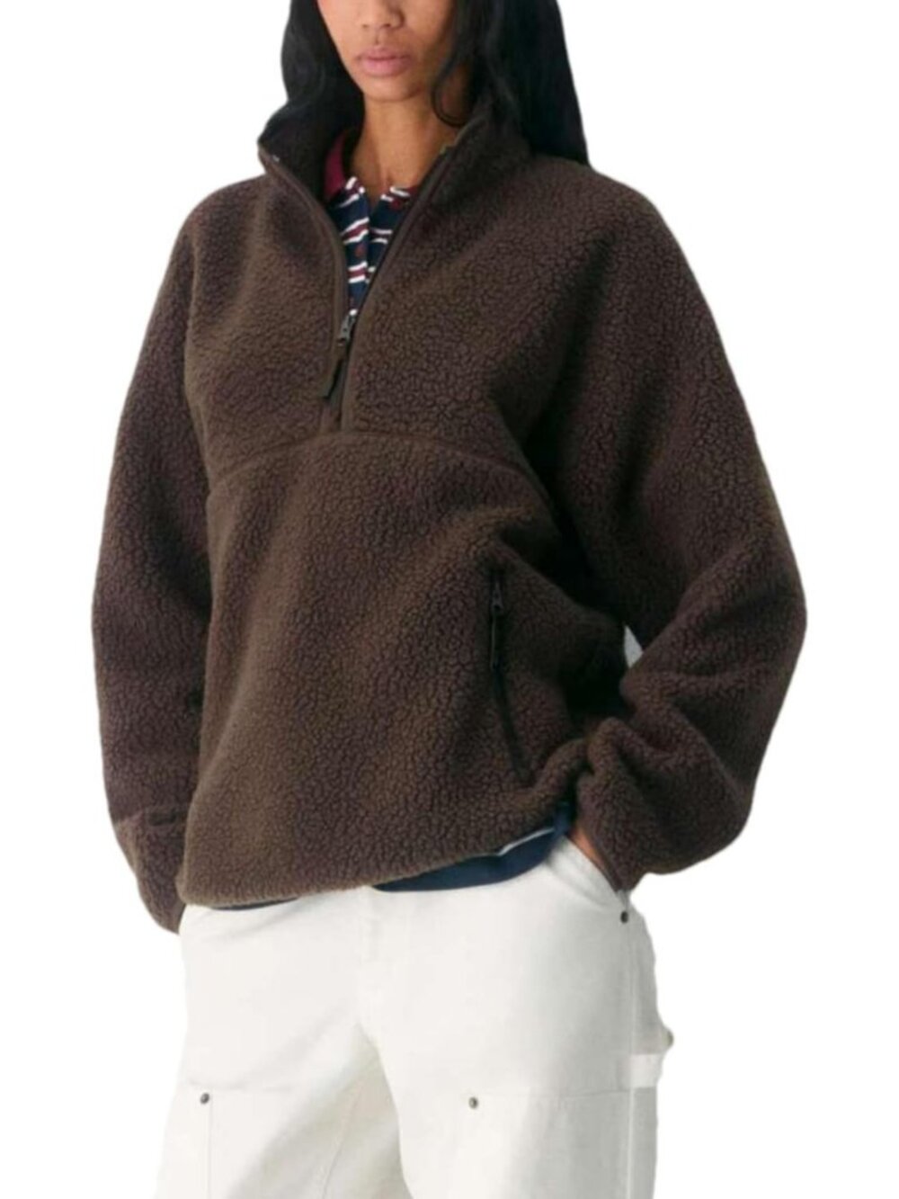 Cozy Women's Quarter Zip Fleece Pullover Sherpa Jacket - Soft & Warm Layering
